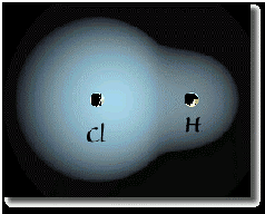 Nuage électronique montrant la polarisation de la molécule HCl