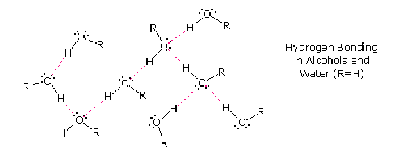 Réseau de ponts hydrogènes entre des molécules d'eau ou de méthanol