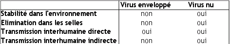 Caractéristiques des virus enveloppés par rapport aux virus nus